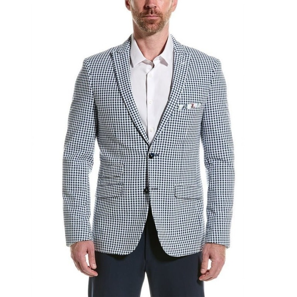 NEW! PAISLEY & GRAY Gingham Peak Two Button Blazer Blue White Nautical Lined 40R